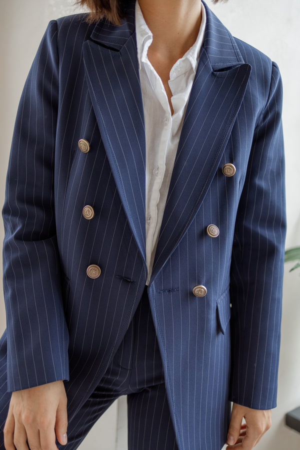 Victoire Double-Breasted Suit Set – Navy