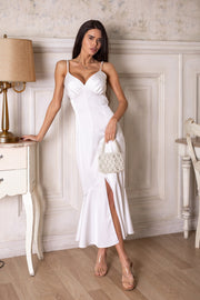 Elodie Fluted Slip Dress in Milk White