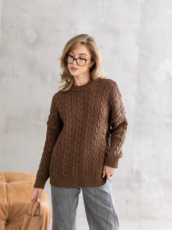 Mireille Cable Knit Sweater – Brown