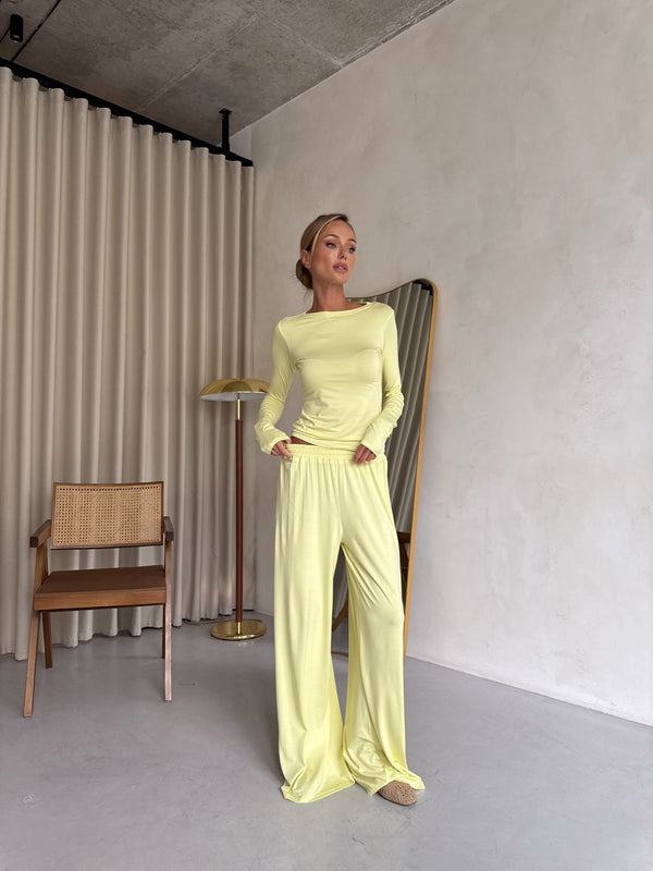 Angeline Knit Cardigan, Top & Trouser Set – Lemon