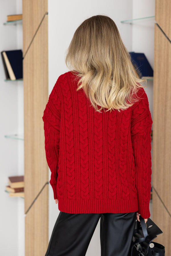 Mireille Cable Knit Sweater – Red