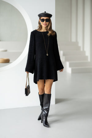 Cosette Bell-Sleeve Swing Dress – Black