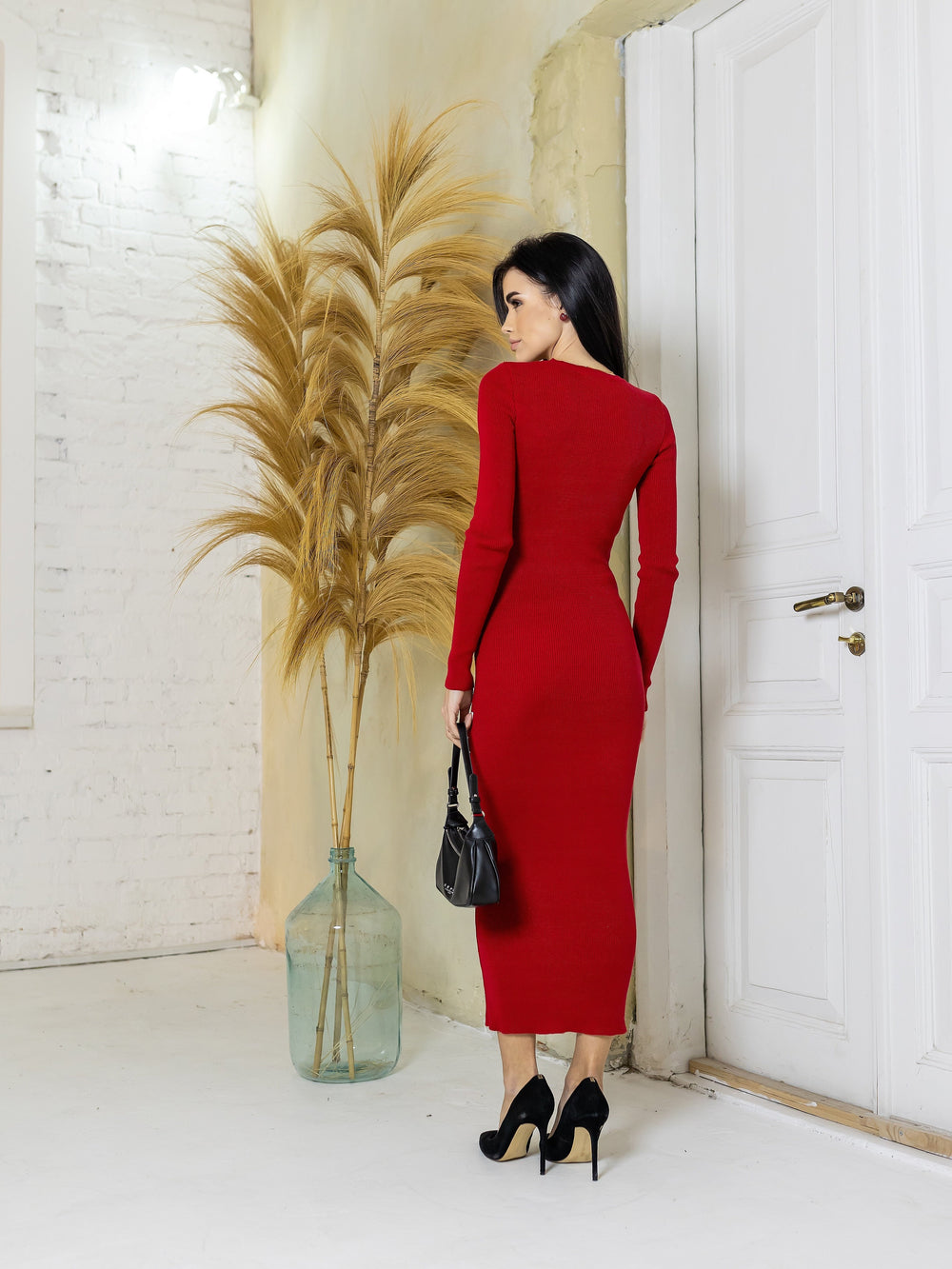 Manon Ribbed Midi Dress in Red