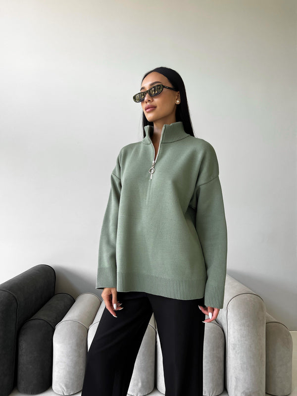 Maren Half-Zip Tunic Sweater – Olive