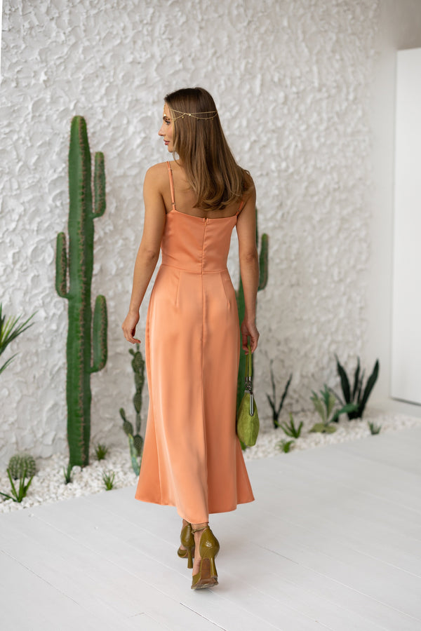 Clémentine Twist-Front Slip Dress – Orange