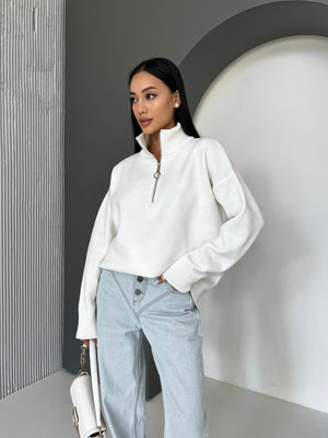 Maren Half-Zip Tunic Sweater – Milk White