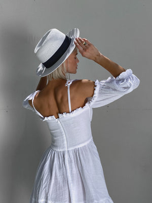 Flavie Off-Shoulder Tiered Mini Dress – White