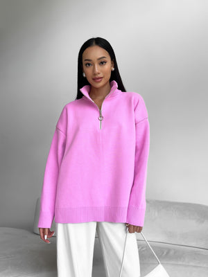 Maren Half-Zip Tunic Sweater – Pink