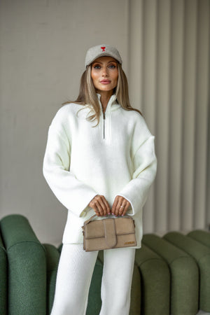 Agathe Half-Zip Knit Set – Milk White