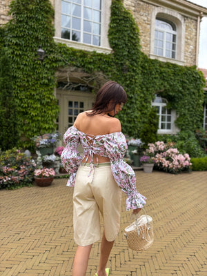 Sylvaine Off-Shoulder Printed Crop Top