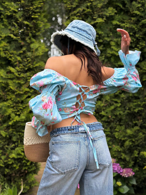Sylvaine Off-Shoulder Printed Crop Top