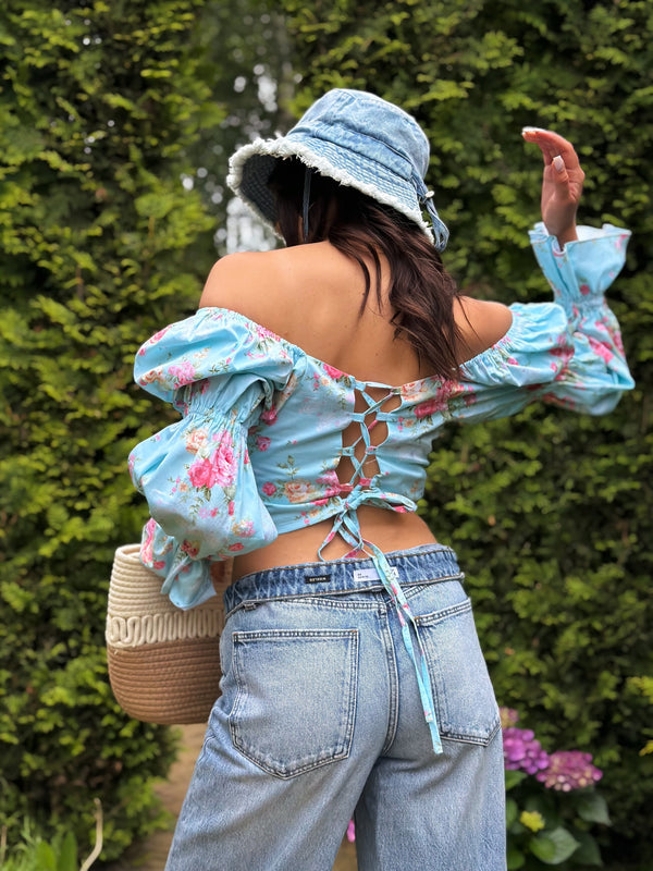 Sylvaine Off-Shoulder Printed Crop Top
