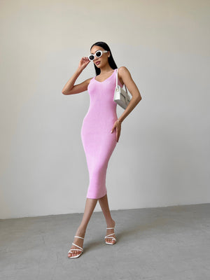 Isaure Ribbed Knit Midi Dress – Pink