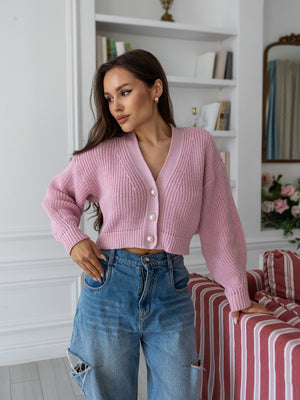 Willa Cropped Cardigan – Pink