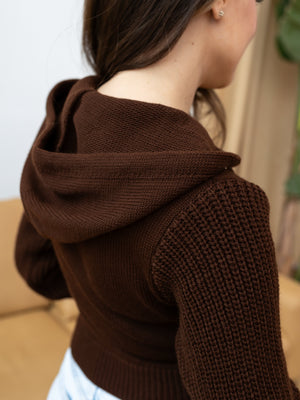 Capucine Cropped Zip Knit Jacket – Brown