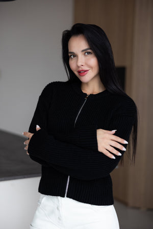 Romy Zip-Front Knit Jacket – Black
