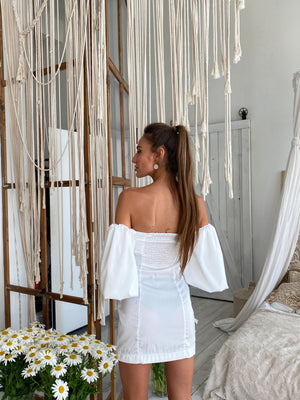 Sylvette Off-Shoulder Satin Mini Dress – White