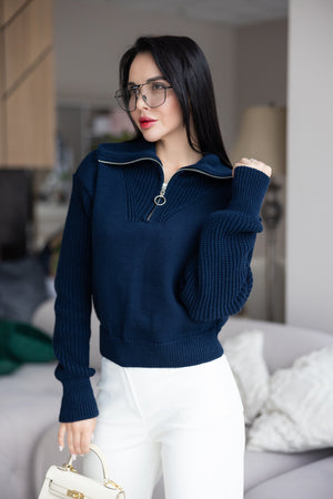 Éliane Half-Zip Cropped Sweater – Blue
