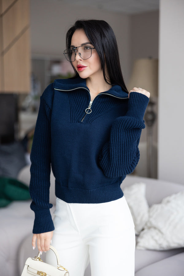 Éliane Half-Zip Cropped Sweater – Blue