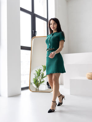 Camille Knit Top & Skirt Set – Green