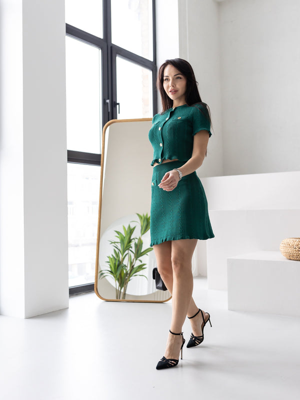 Camille Knit Top & Skirt Set – Green