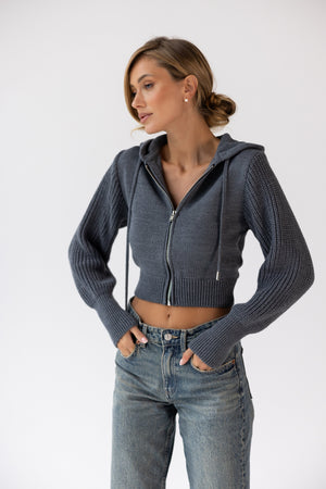 Capucine Cropped Zip Knit Jacket – Charcoal