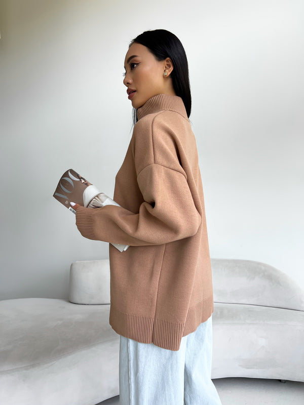 Maren Half-Zip Tunic Sweater – Camel