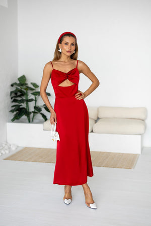 Clémentine Twist-Front Slip Dress – Red