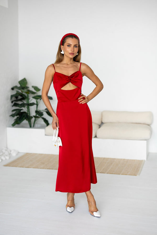 Clémentine Twist-Front Slip Dress – Red
