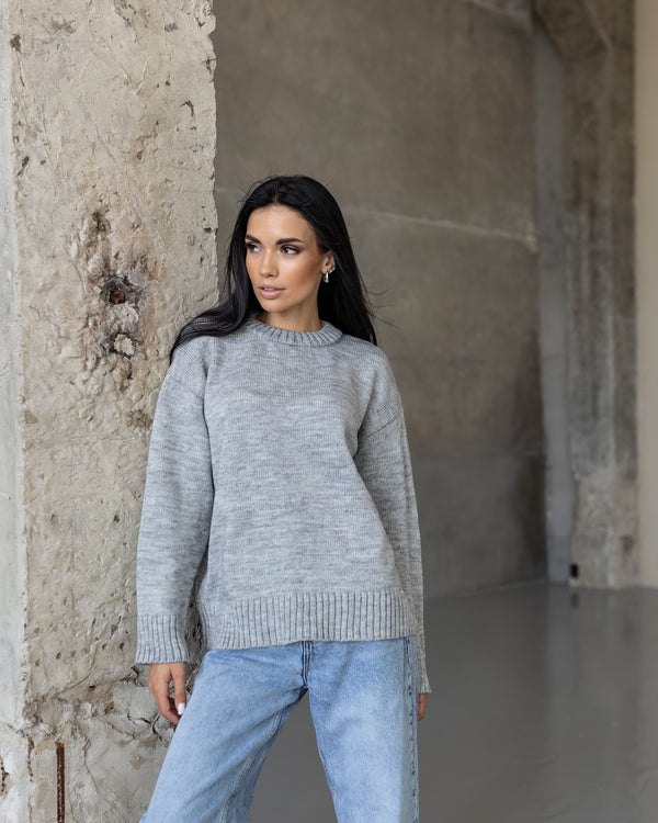 Marion Relaxed Crew Sweater – Light Grey
