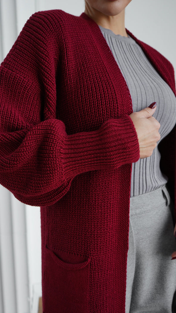 Selene Longline Cardigan – Burgundy
