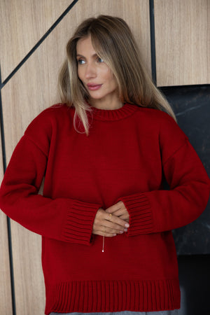 Marion Relaxed Crew Sweater – Red