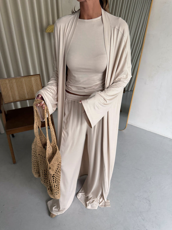 Cerise Ribbed Belted Robe Cardigan – Beige