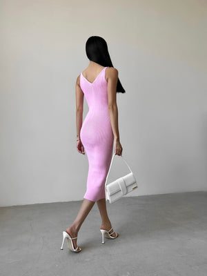 Isaure Ribbed Knit Midi Dress – Pink
