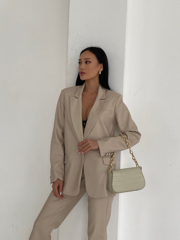 Hermine Oversized Longline Blazer – Beige