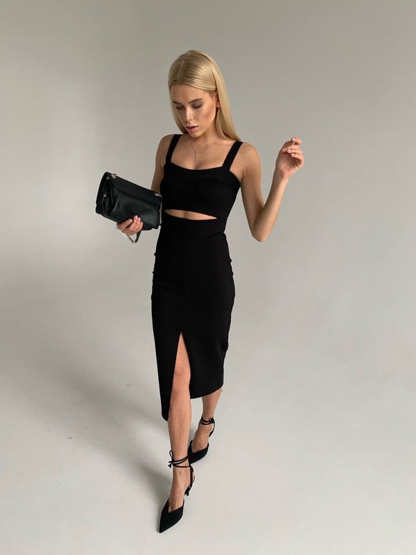Ondine Cut-Out Knit Midi Dress – Black