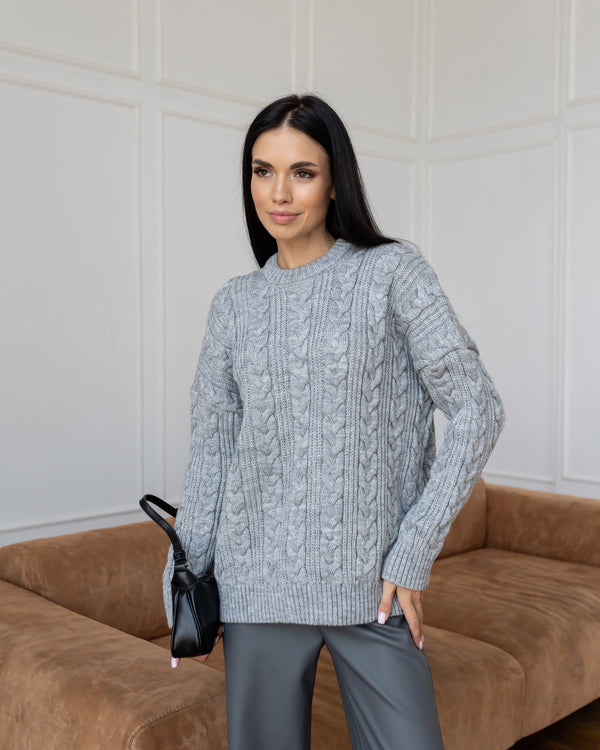 Mireille Cable Knit Sweater – Light Grey