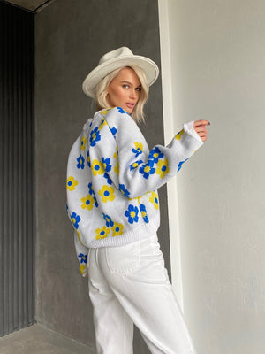 Florine Floral Knit Cardigan – Yellow Floral
