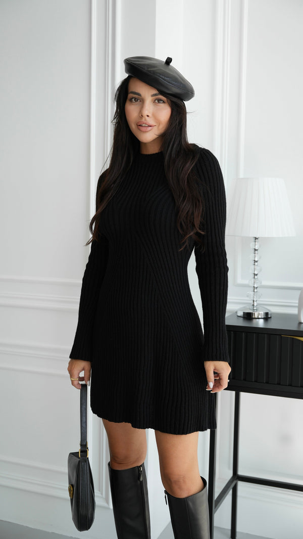 Séverine Buttoned Knit Dress – Black
