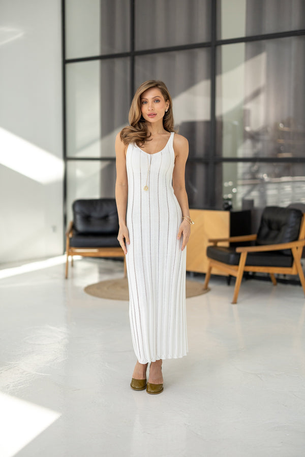 Livia Ribbed Maxi Dress – Milk White