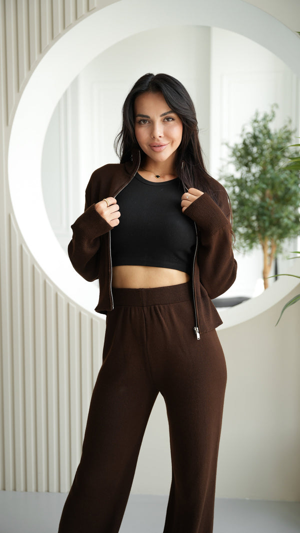 Charlotte Zip Bomber & Trouser Set – Brown