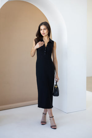 Roxane Sleeveless Polo Knit Dress – Black
