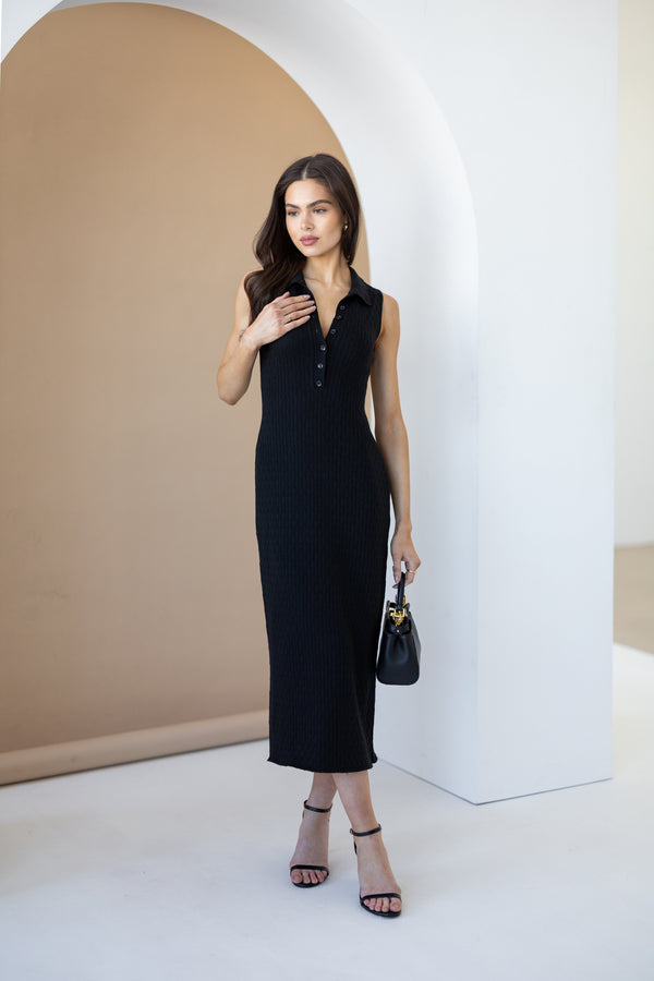 Roxane Sleeveless Polo Knit Dress – Black