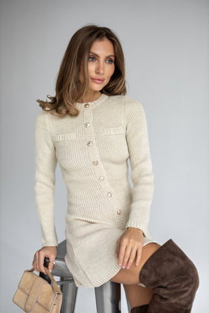 Amandine Ribbed Shirt Dress – Beige