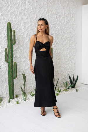 Clémentine Twist-Front Slip Dress – Black