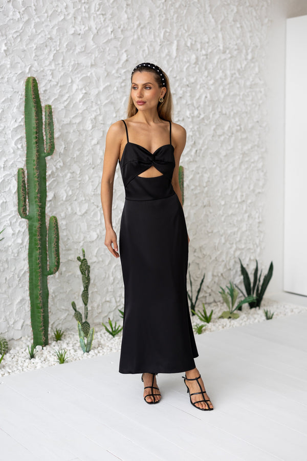 Clémentine Twist-Front Slip Dress – Black