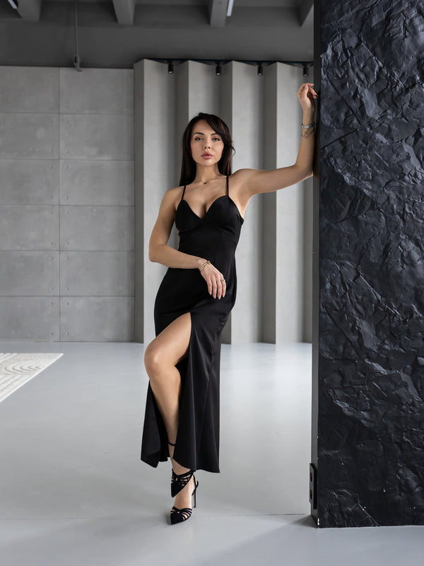 Anaïs Satin Slip Dress – Black