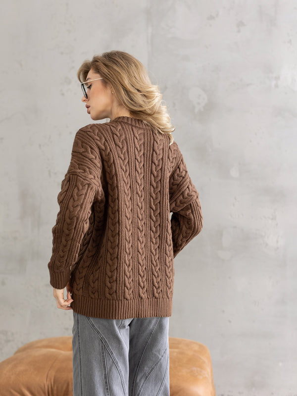 Mireille Cable Knit Sweater – Brown
