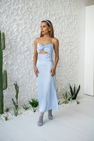 Clémentine Twist-Front Slip Dress – Blue