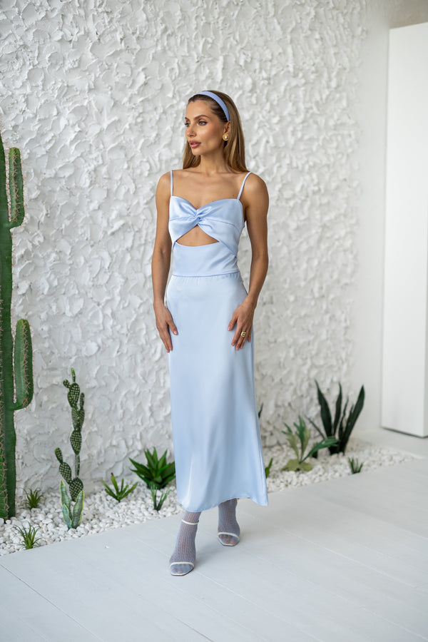 Clémentine Twist-Front Slip Dress – Blue